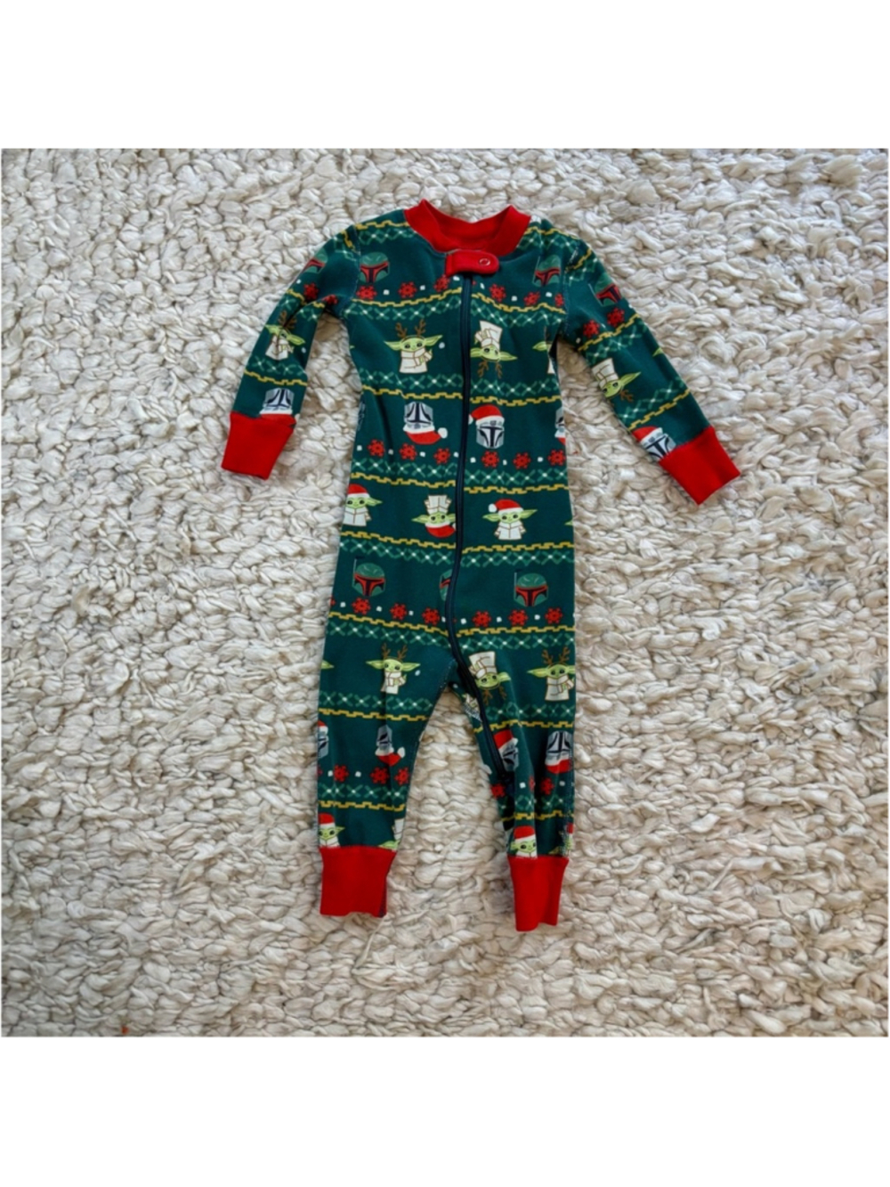 Baby Hanna Andersson Star Wars Grogu Footies 12-18M Green Red Christmas